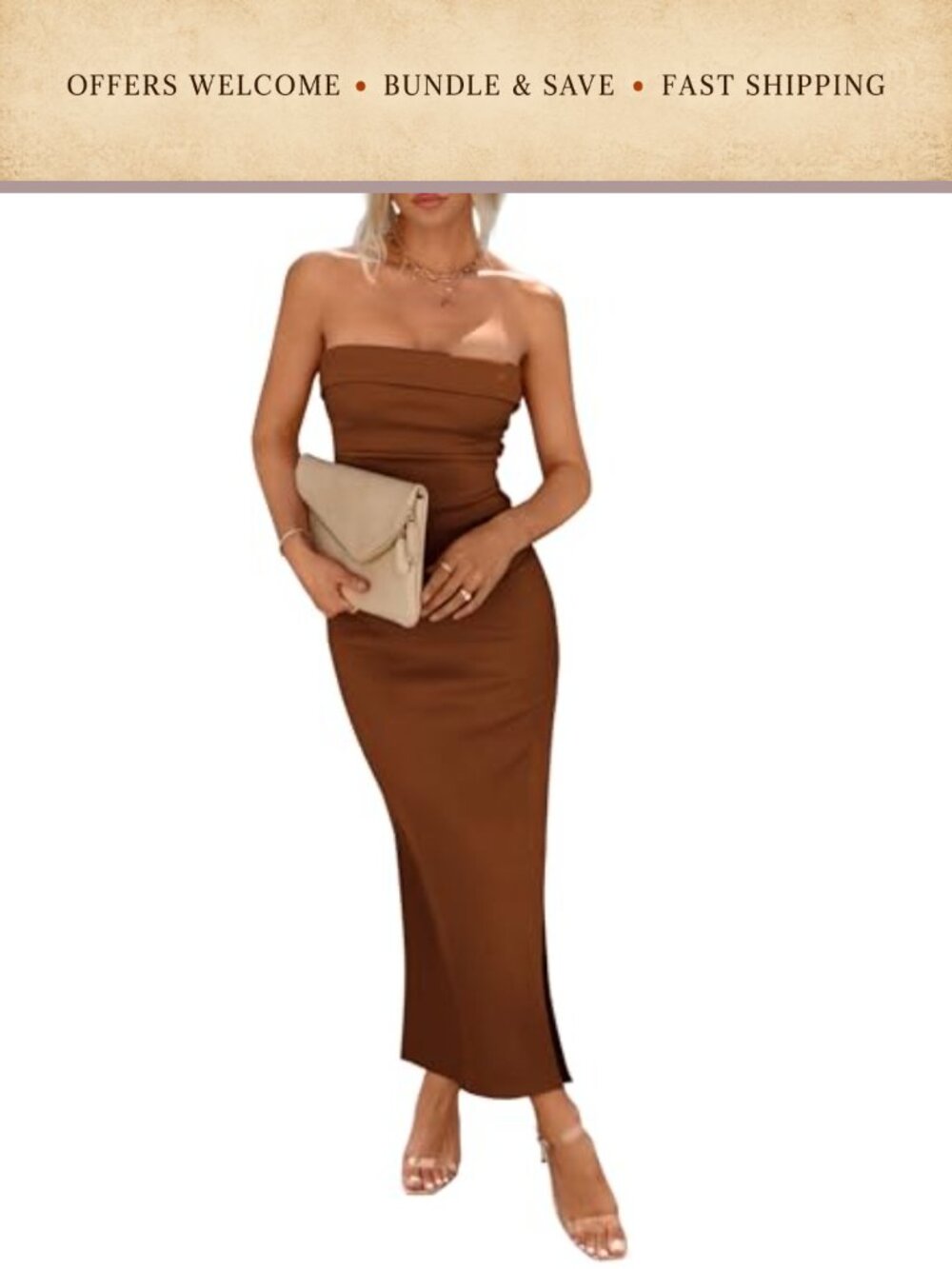 Women's Strapless Bodycon Maxi Dress Cocktail Wedding Guest Slit